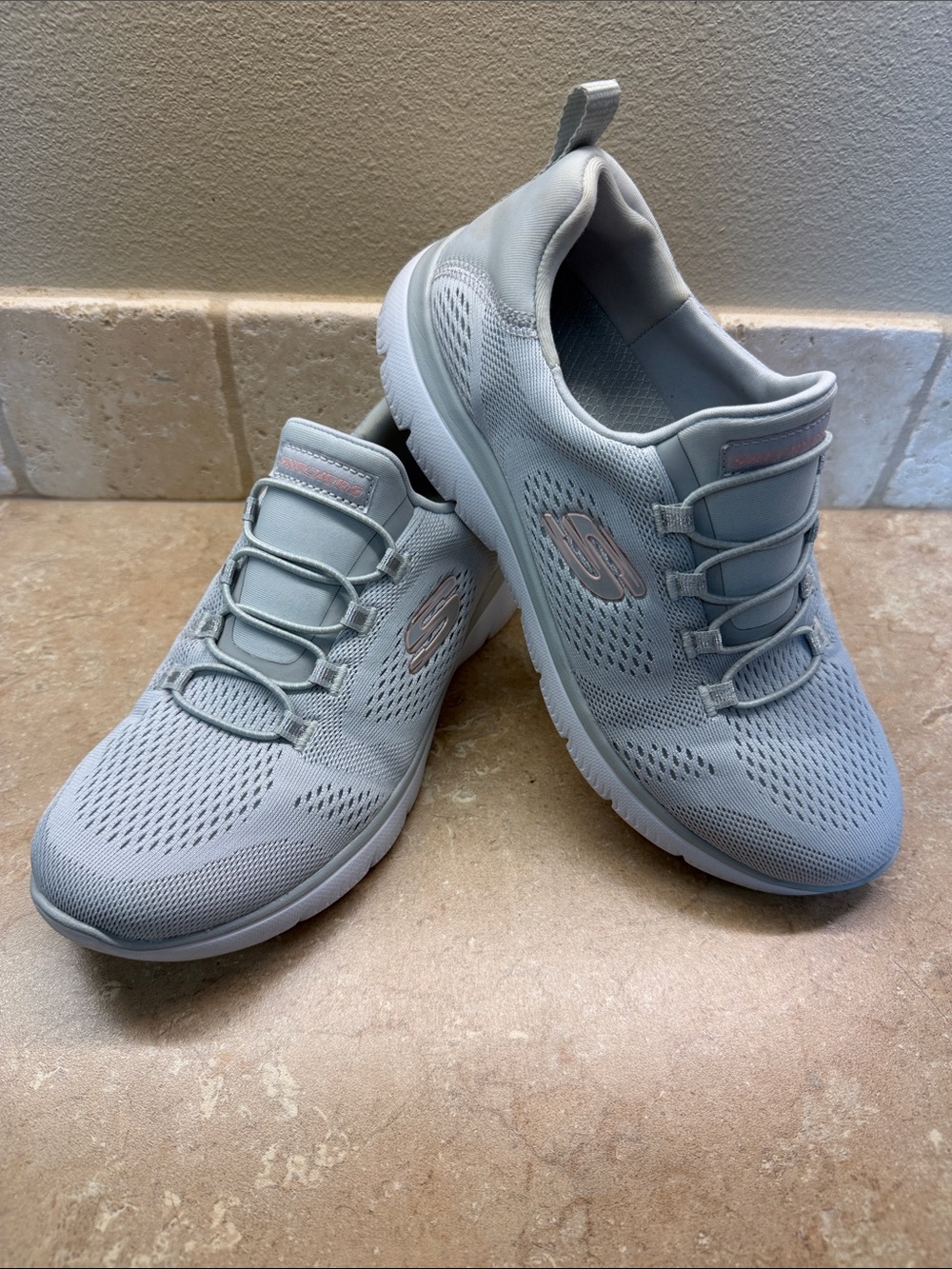Skechers Women's Light Gray Slip-On Lightweight Athletic Sneakers